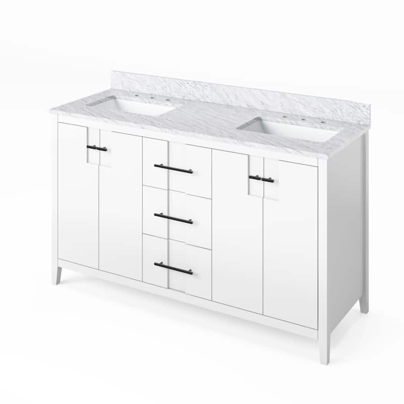 Jeffrey Alexander VKITKAT60R-MARBLE Katara 61" Free Standing Vanity - White / White Carrara - Painted