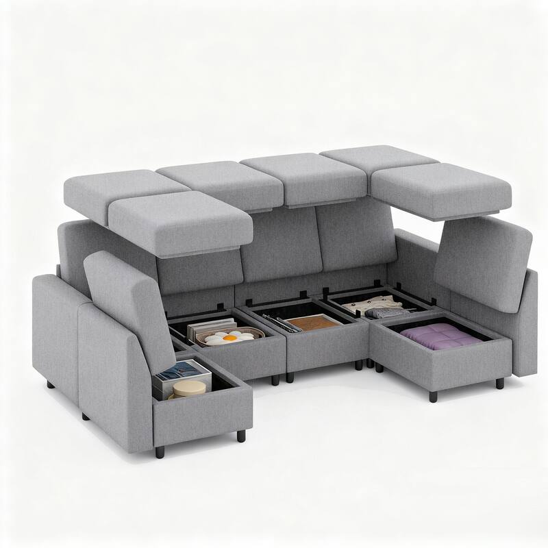 Erommy 6/7-Piece Modular Sectional Sofa – Reversible L-Shaped Couch with Hidden Storage, Space-Saving Living Room Furniture