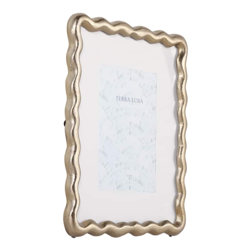 Metal Wood Picture Frame Glass Fronts Wavy Edge Design Glam Boho