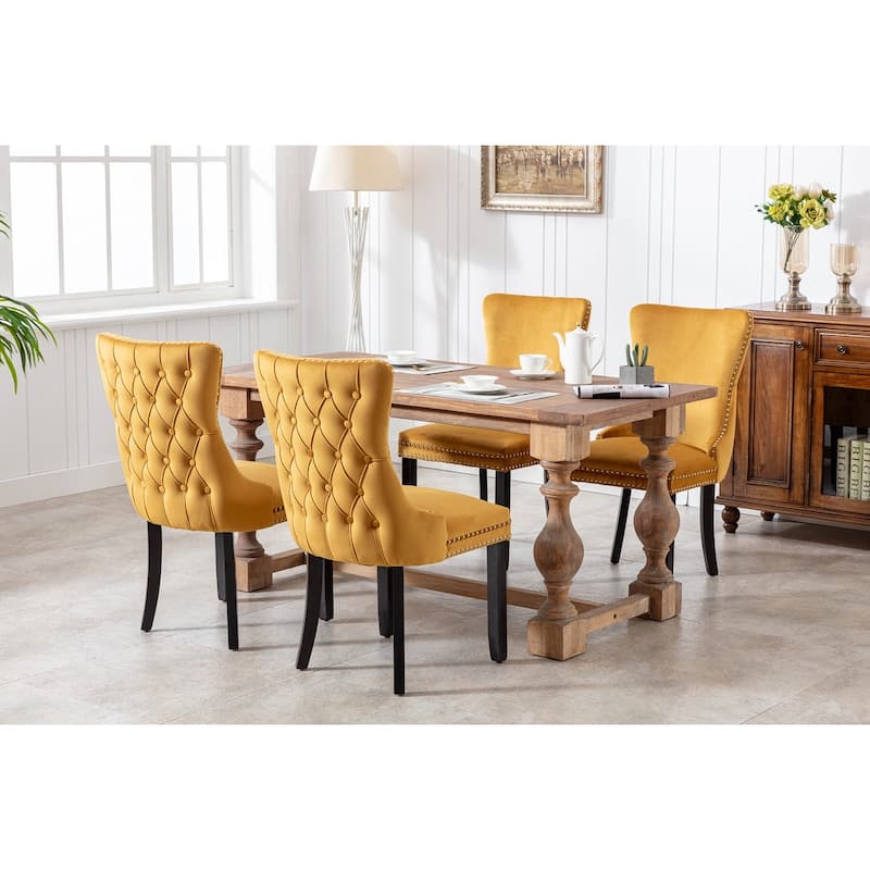 Velvet Upholstered Dining Chair with Wing Back Modern Kitchen Chair with Nailhead Trim Wood Frame Side Chair, Set of 2