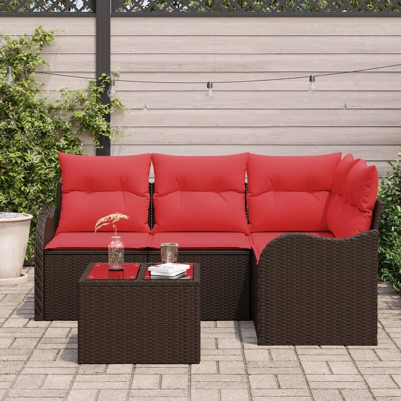 vidaXL 4/5 Garden Sofa Set with Cushions Black/Brown/Grey Poly Rattan - 69.9 x 48.2 x 27.2