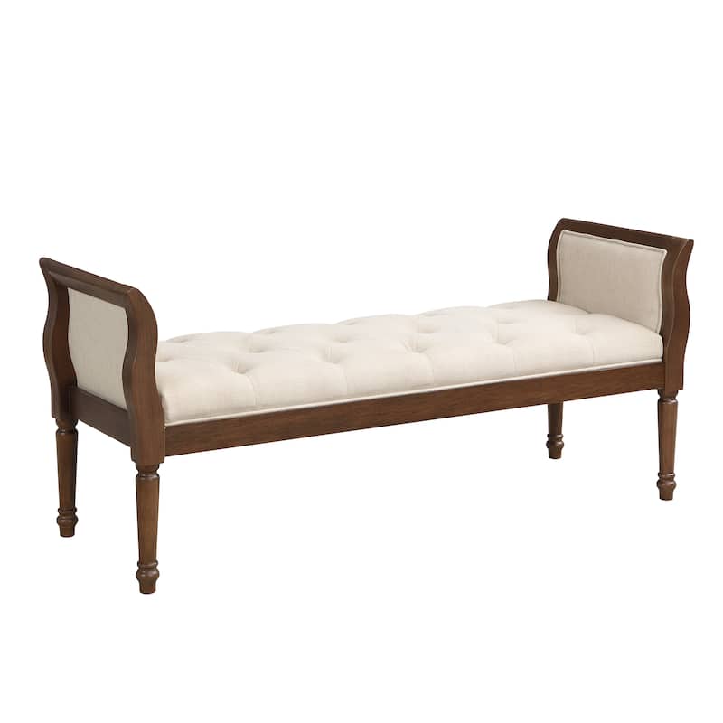Christopher Knight Home - Valen Classic Tufted Upholstered Bench with Curved Arms and Solid Wood Frame