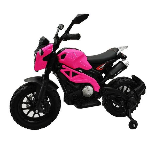 slide 2 of 7, Electric Motorcycle with Training Wheels Hand Racing Foot Brake,PU seat Kids