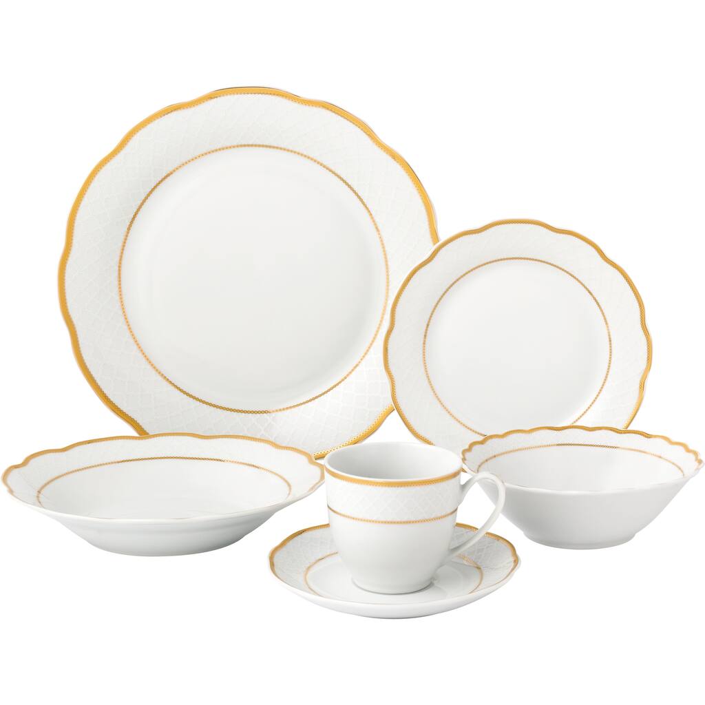 24 Piece Gold Wavy Dinnerware-Porcelain-Srvice for 4-Gloria
