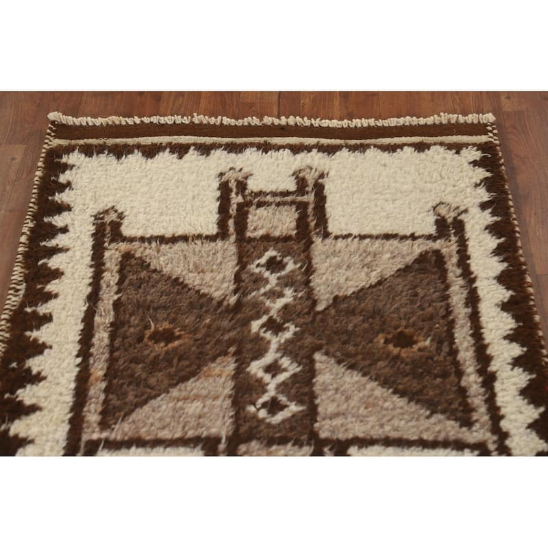 Tribal Beige Anatolian Turkish Runner Rug Handmade Wool Carpet - 2'11"x 11'8"