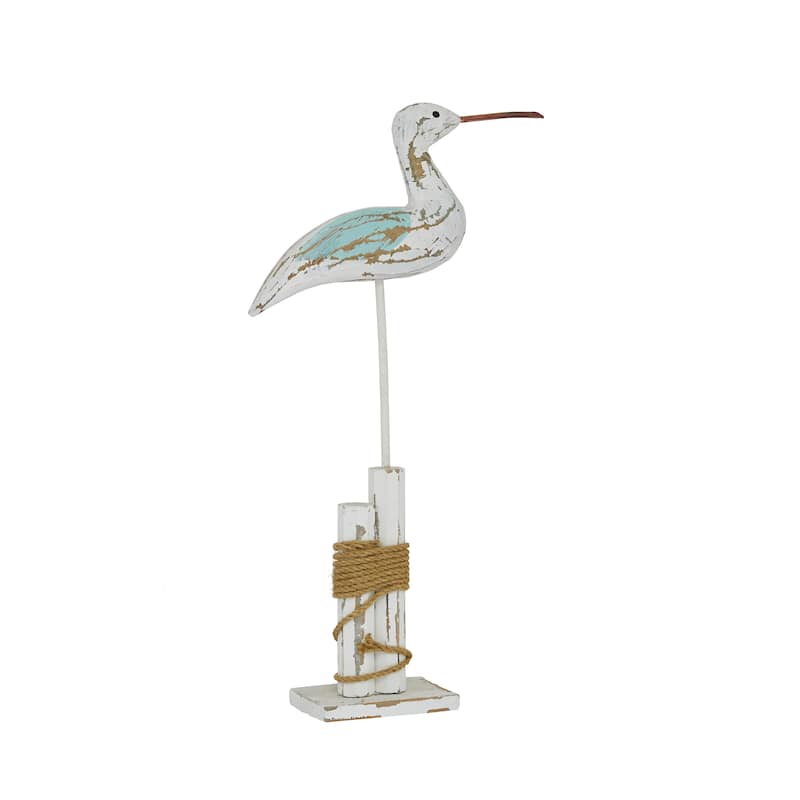 White Wood Bird Decorative Sculpture - 12 x 3 x 21