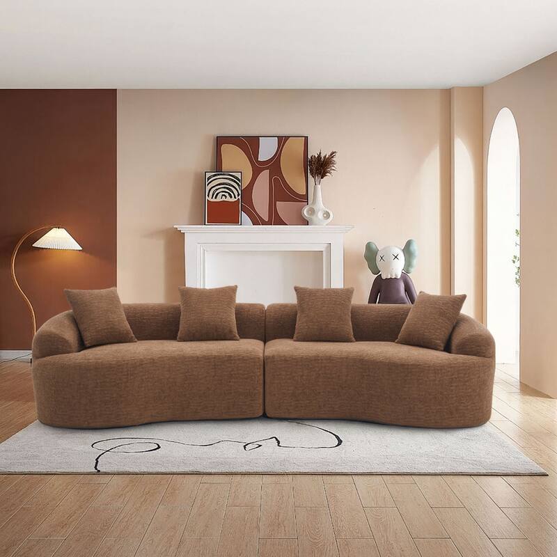 Modern Minimalist 3-Seater Frame-Free Compressed Chenille Upholstered Sectional Sofa - Caramel