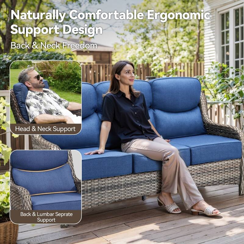 Pocassy 4 Pieces Outdoor 6" Sofa Swivel Chair with Fire Pit Table