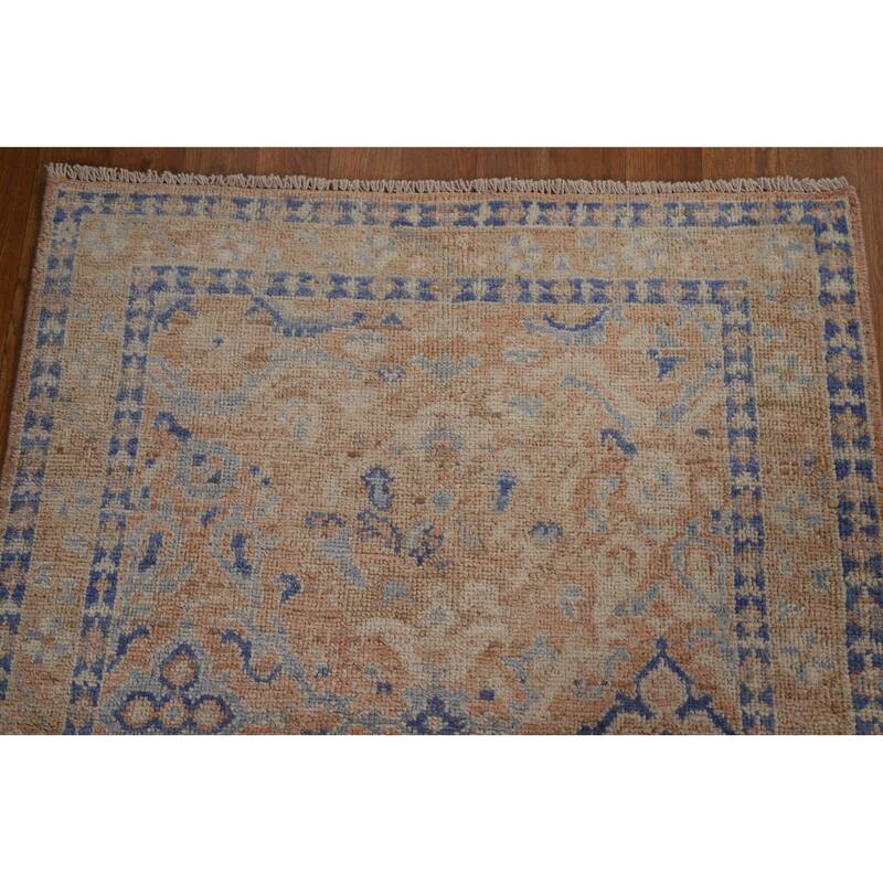 Hand Knotted Oriental 100% Wool Carpet Transitional Geometric Brown Oushak Area Rug - 3' 10'' X 2' 11''