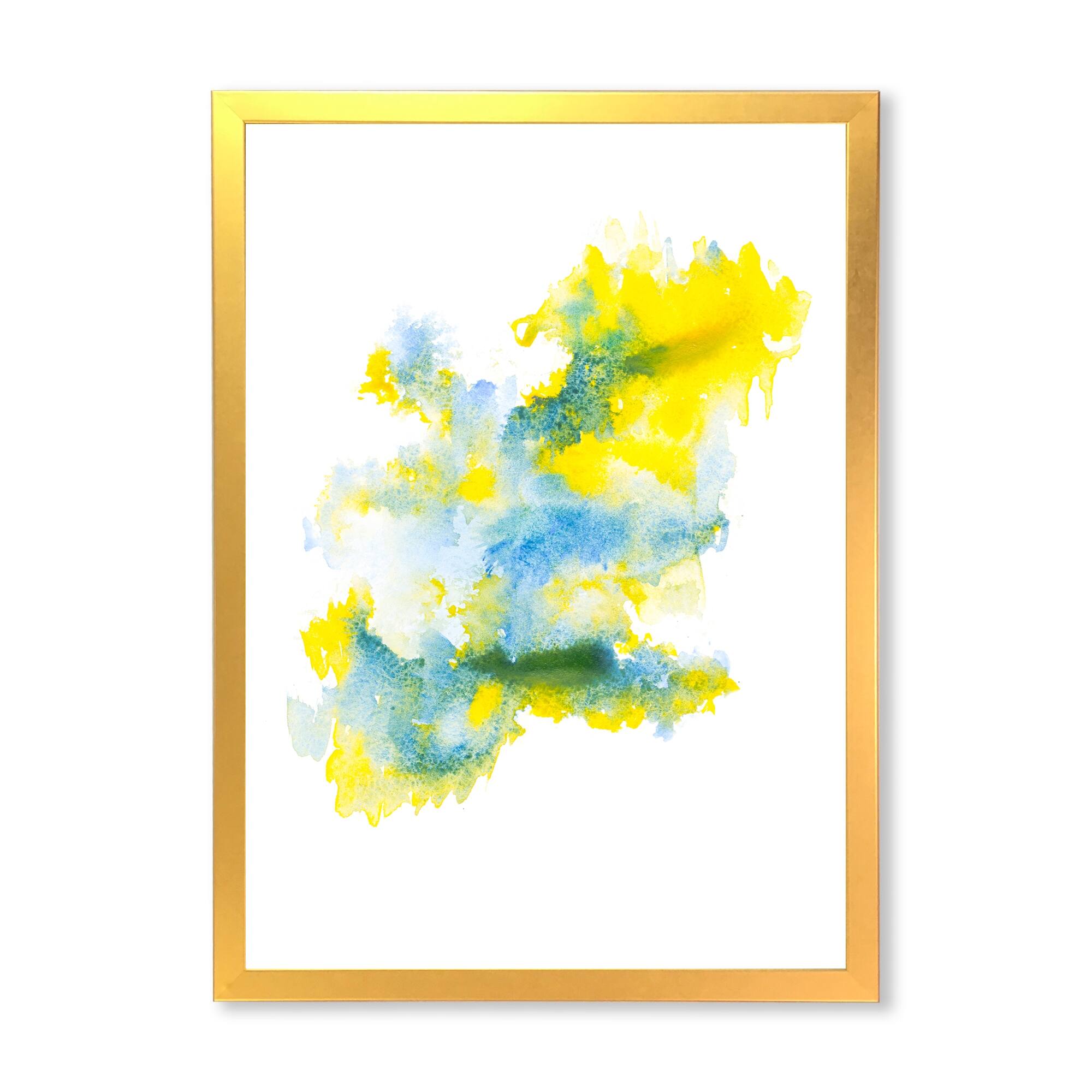 Designart "Yellow And Blue Abstract Paint Clouds" Modern Framed Wall