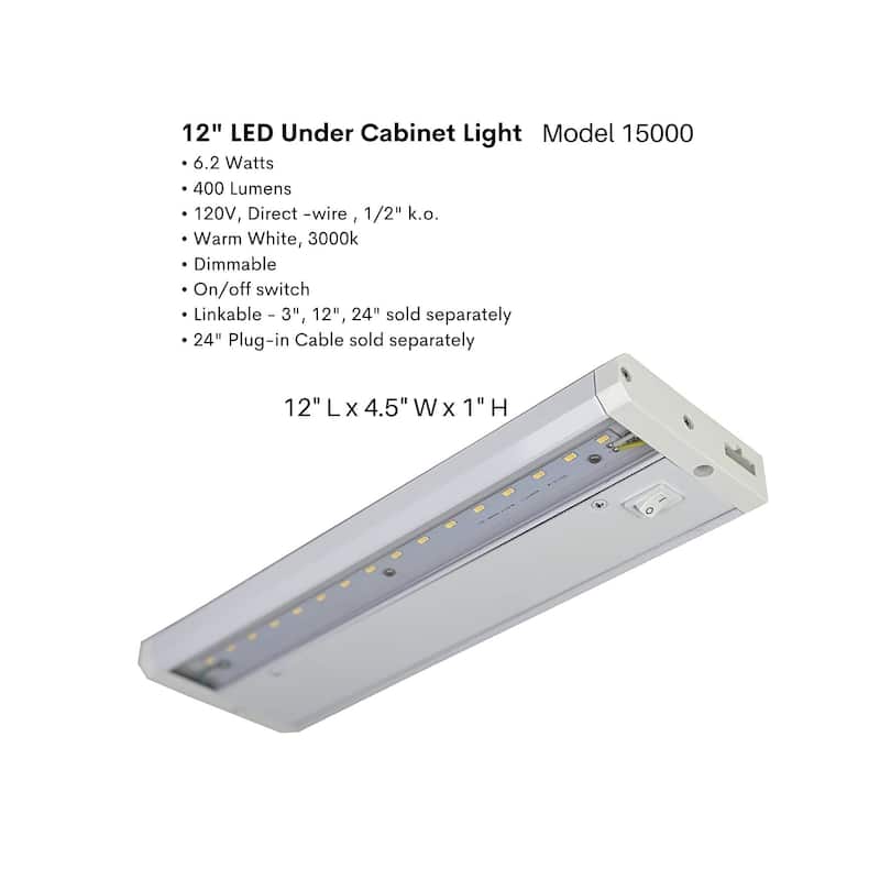 LED Under-Cabinet or Closet Lights - Dimmable, Direct Wire or Plug-in, 400-760 Lumens, 3000K Warm White,