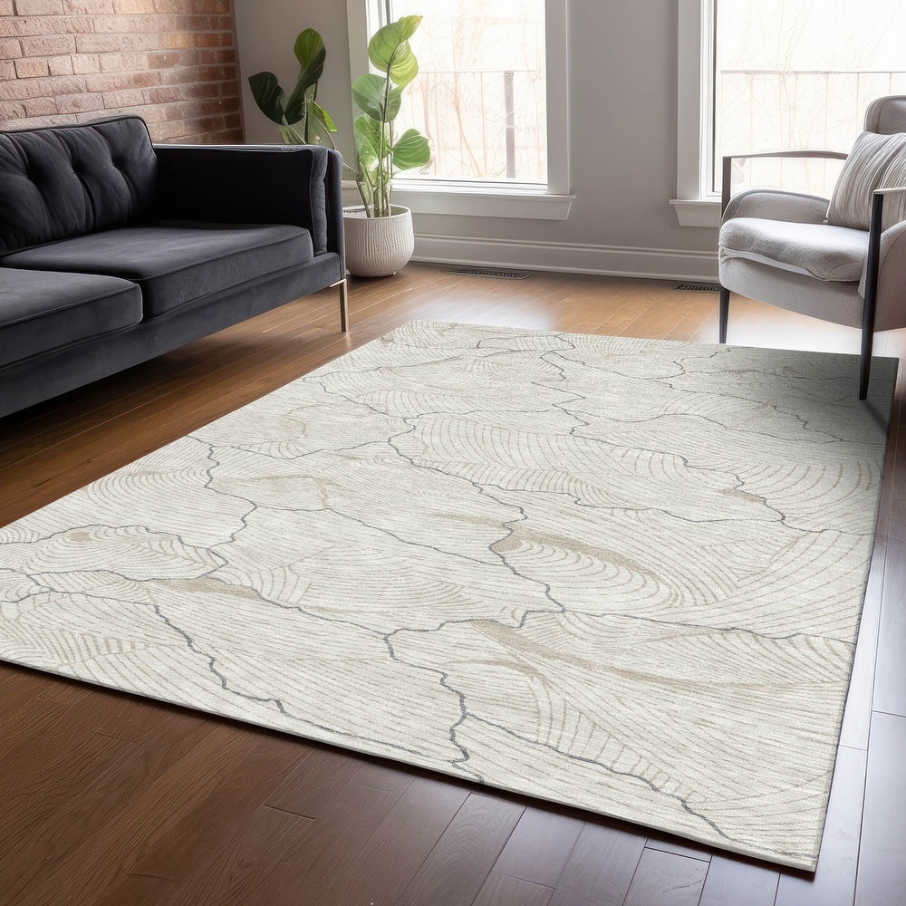 Machine Washable Indoor/ Outdoor Abstract Crackle Chantille Rug