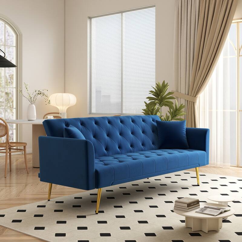 Convertible Sleeper Sofa Bed, Foldable Velvet Loveseat with Adjustable Backrest and Metal Legs, Cloud Chaise Lounge Couch