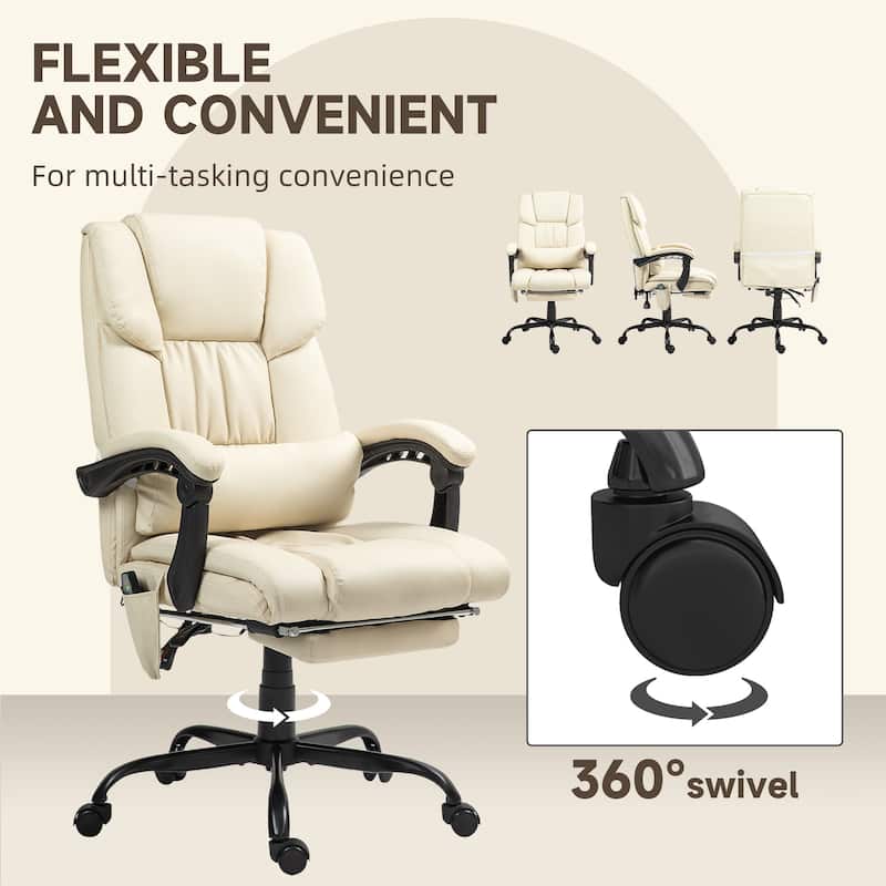 Vinsetto Office Desk Chair Recliner, Height Adjustable Movable Lumbar Support with 6-Point Vibrating Massage