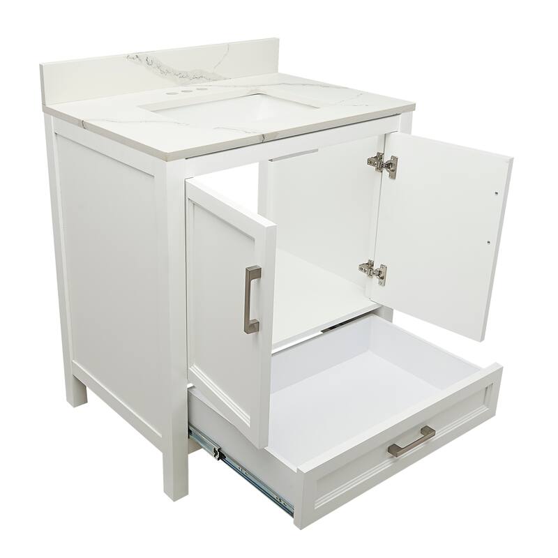 Nevado 37" Bathroom Vanity with Cultured Marble Vanity Top Sink in White with White Basin
