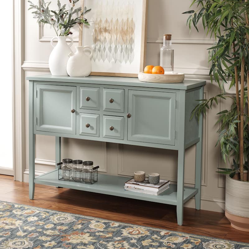 SAFAVIEH Milenija Oak Finish Storage Sideboard - 45.7" x 15" x 34" - 17Wx48Dx22H - Aqua Smoke
