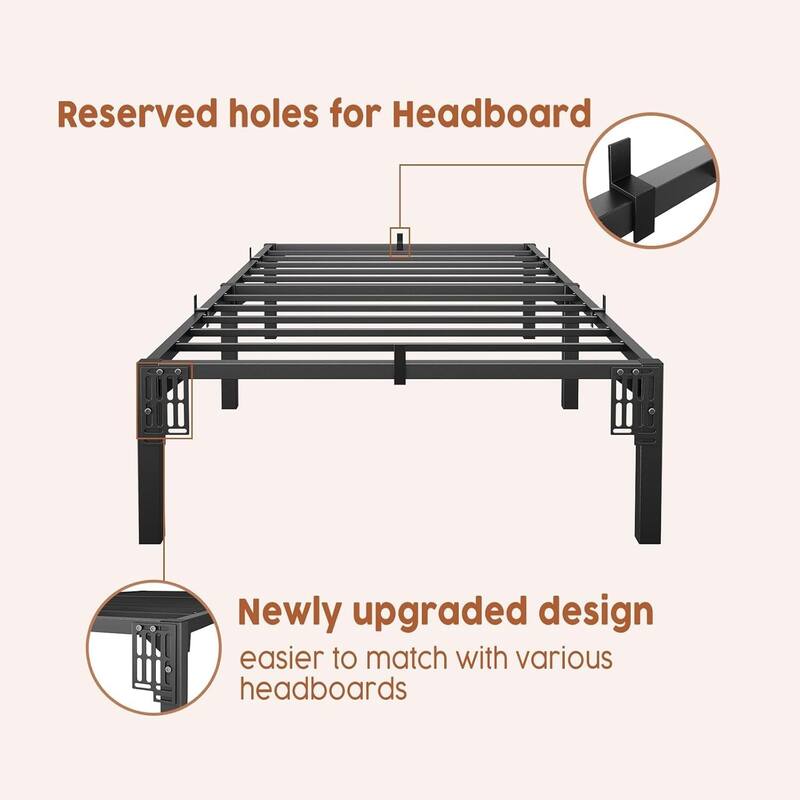 16 Inch Metal Platform Bed Frame Easy Assembly Bed Base for Bedroom and Home Use