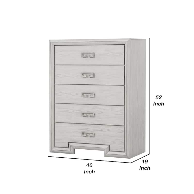 Basil 5 Drawer Tall Dresser Chest, Rustic White Solid Wood, Cedar Lining