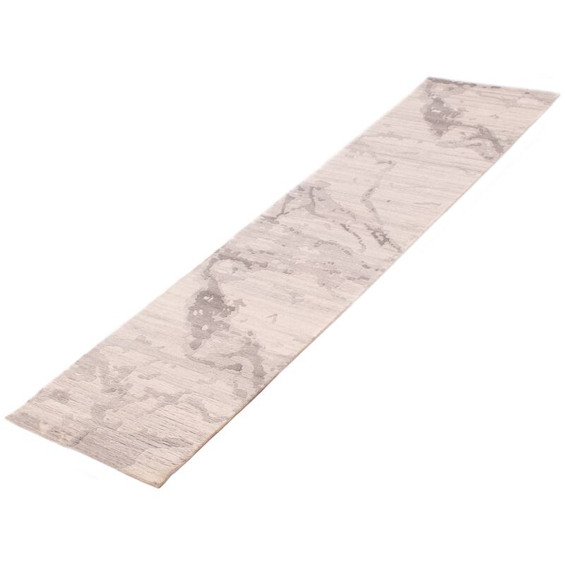 ECARPETGALLERY Hand-knotted Alma Grey, White Wool Rug - 2'5 x 9'9