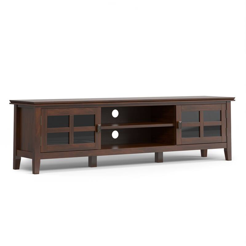 WYNDENHALL Stratford SOLID WOOD 72" Wide Transitional TV Media Stand in Russet Brown For TVs upto 80" - 16.5" D x 72" W x 20" H