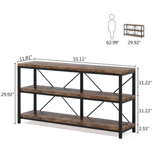 dimension image slide 1 of 3, Rustic Console Sofa Table, 3 Tiers Industrial Narrow Long Sofa Table