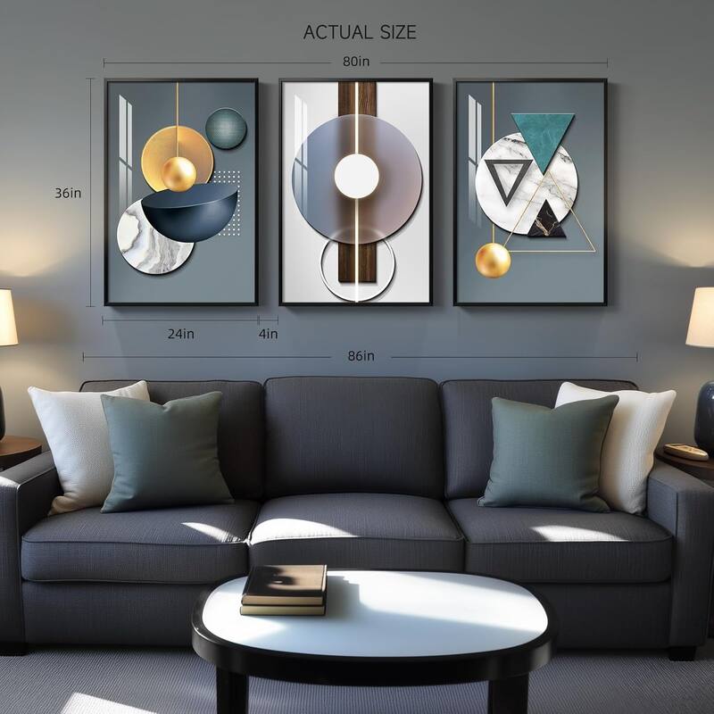 3 Piece Modern Luxury Bright Style Blue Green Paintings Wall Decor