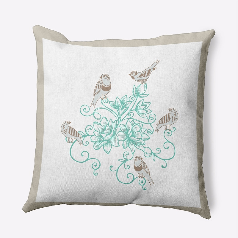 Birds And Flowers Decorative Throw Pillow - Oatmeal - 20" x 20"