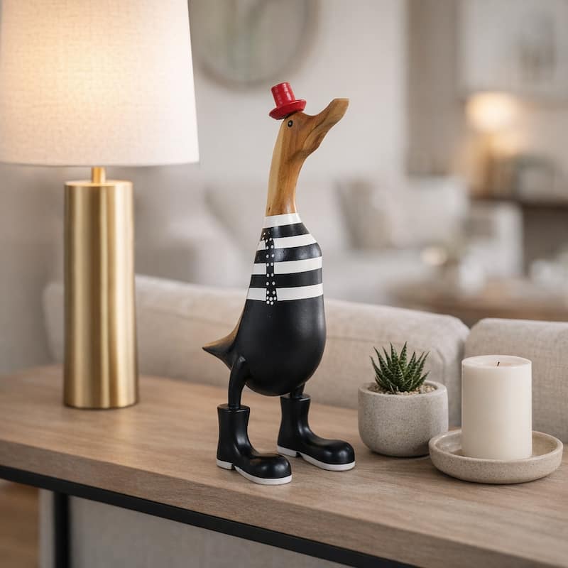 Decorative Wooden Duck Figurine Sculpture - 16.0" - Brown - 16.0"