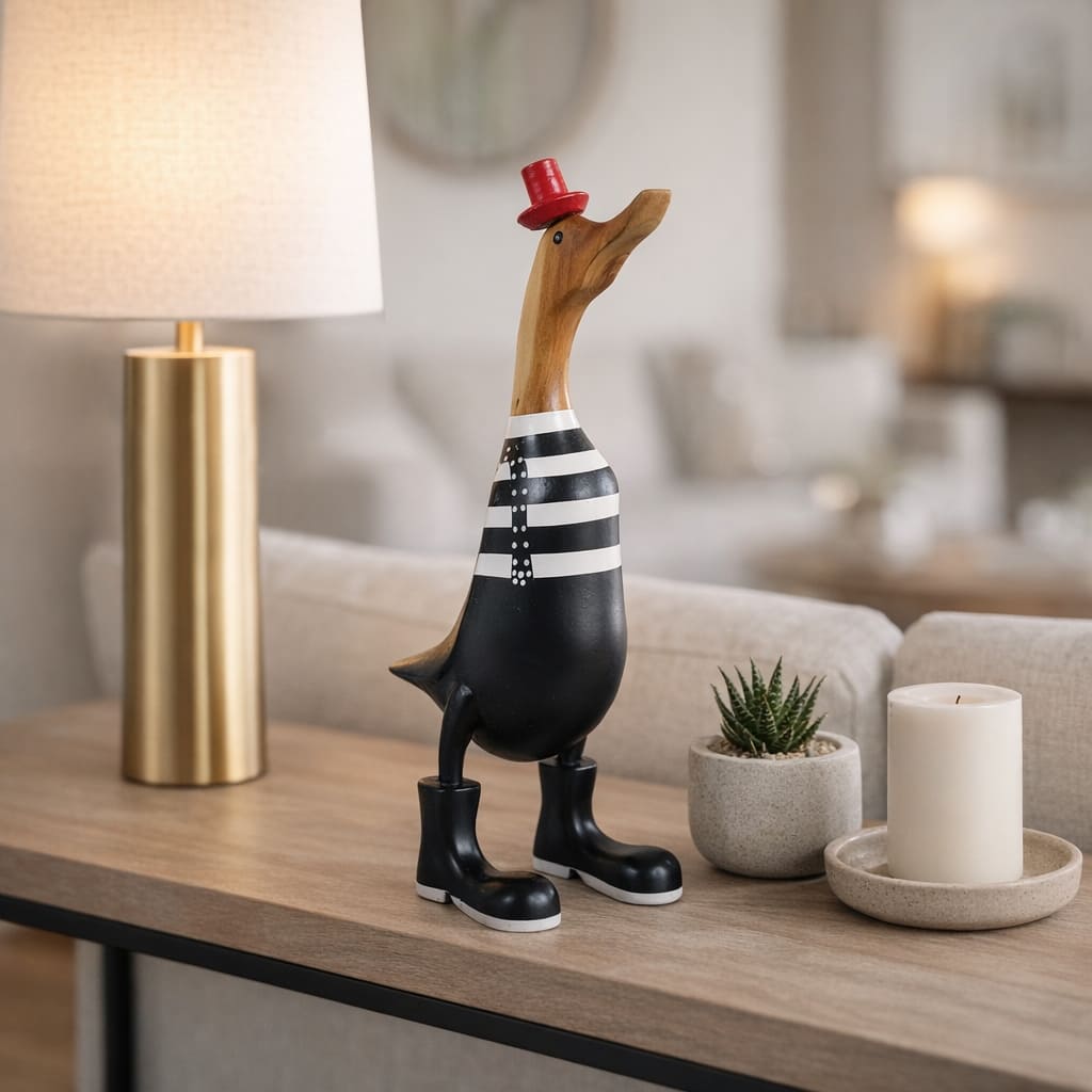 Decorative Wooden Duck Figurine Sculpture - 16.0"