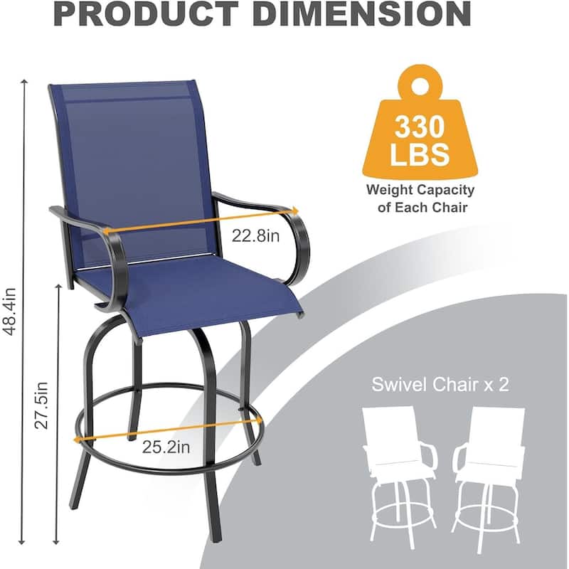 Patio 2 Piece Outdoor Swivel Bar Chairs, Rotating Bar Stools for Deck Lawn Garden Backyard