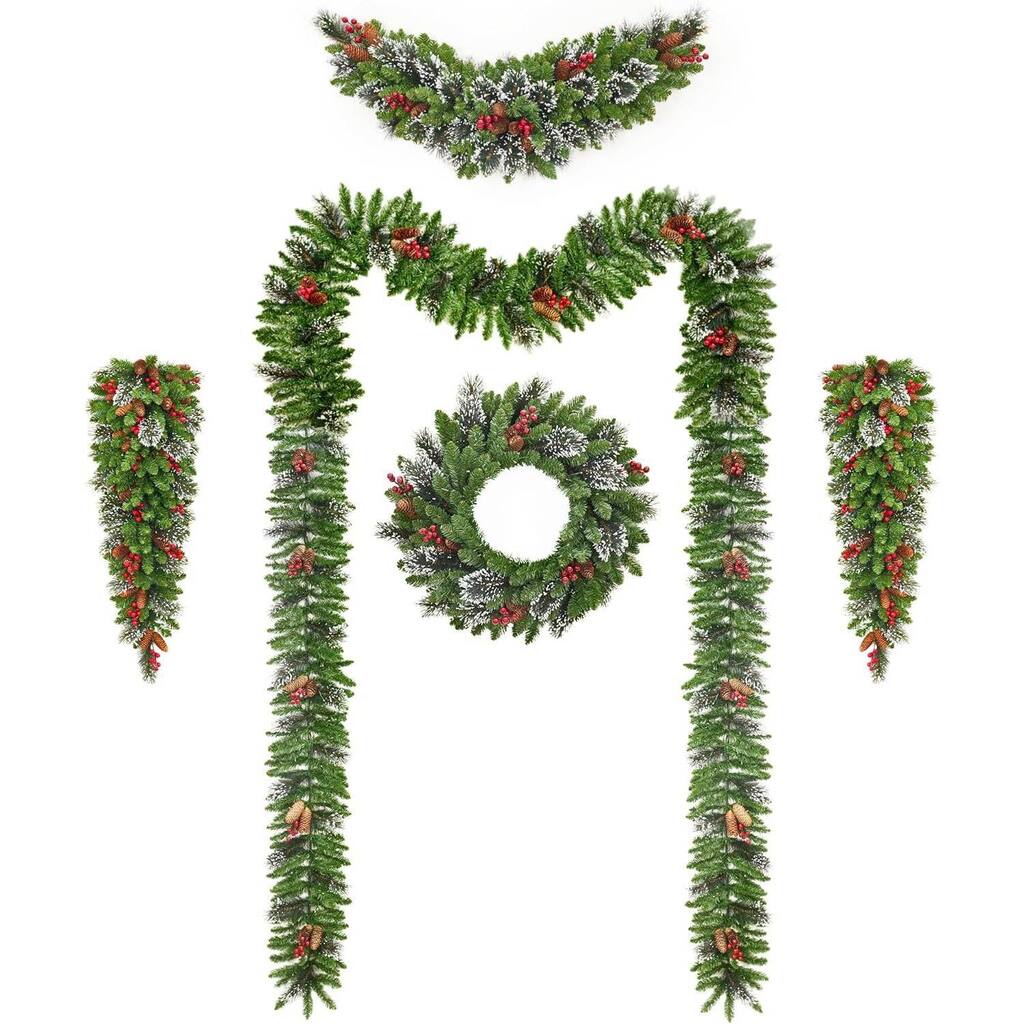 Set of 6 Pre-Lit LED Outdoor Christmas Decorations for Front Door - N/A