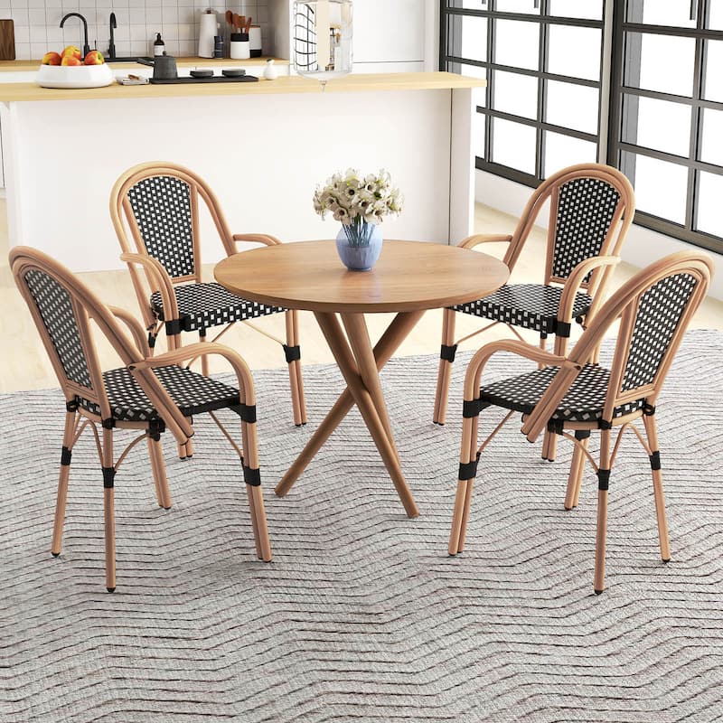 Gymax Outdoor French Bistro Chairs 4 PCS w/ Armrests Galvanized Metal - Black