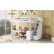 preview thumbnail 4 of 34, Full Size Loft Kids Bed with Built-in L-Shaped Desk and Three-Tier Storage Shelves and Staircase,Ladder,Guardrail