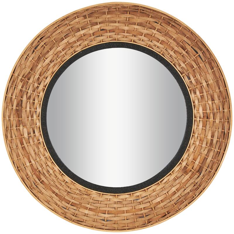 Brown Seagrass Handmade Room Wall Mirror with Black Inner Frame