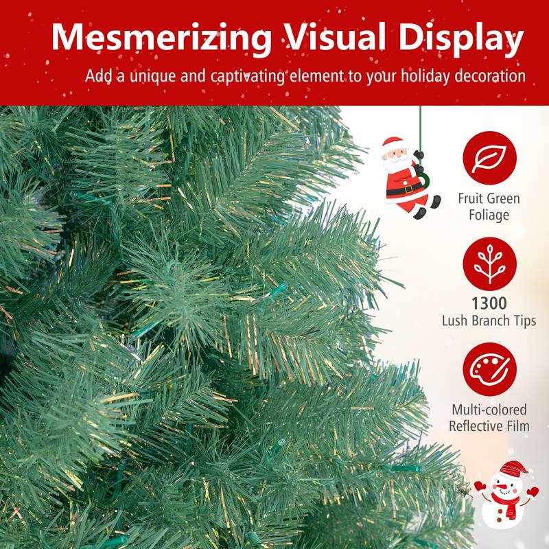 Gymax 7.5 FT Pre-Lit Tinsel Christmas Tree Artificial Xmas Tree w/