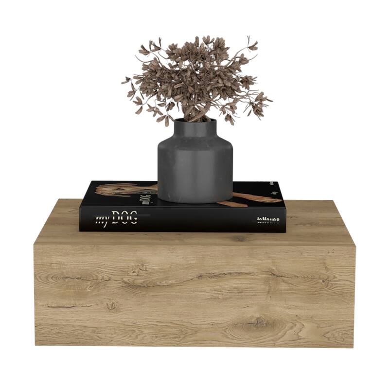 Modern Wall-Mounted Bedside Shelf with Drawer, Macadamia