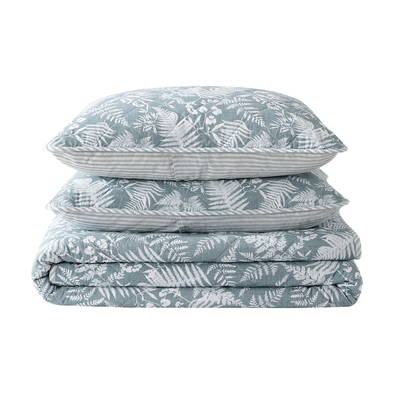 Eddie Bauer Fern Garden Cotton Reversible Green Quilt Set