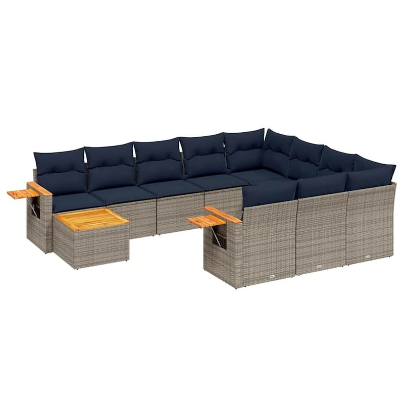 vidaXL 11 Piece Patio Sofa Set with Cushions Grey Poly Rattan - 113.8x33.5x92.1