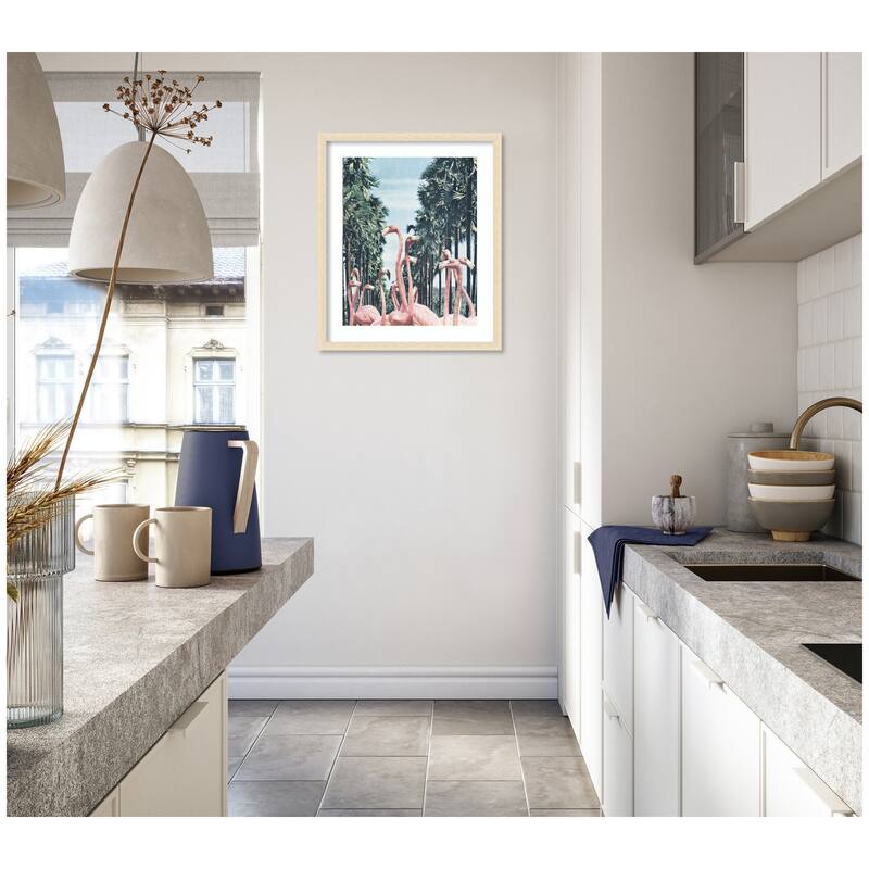 Kate and Laurel Framed Art Palm Trees and Flamingos by Sarah Eisenlohr