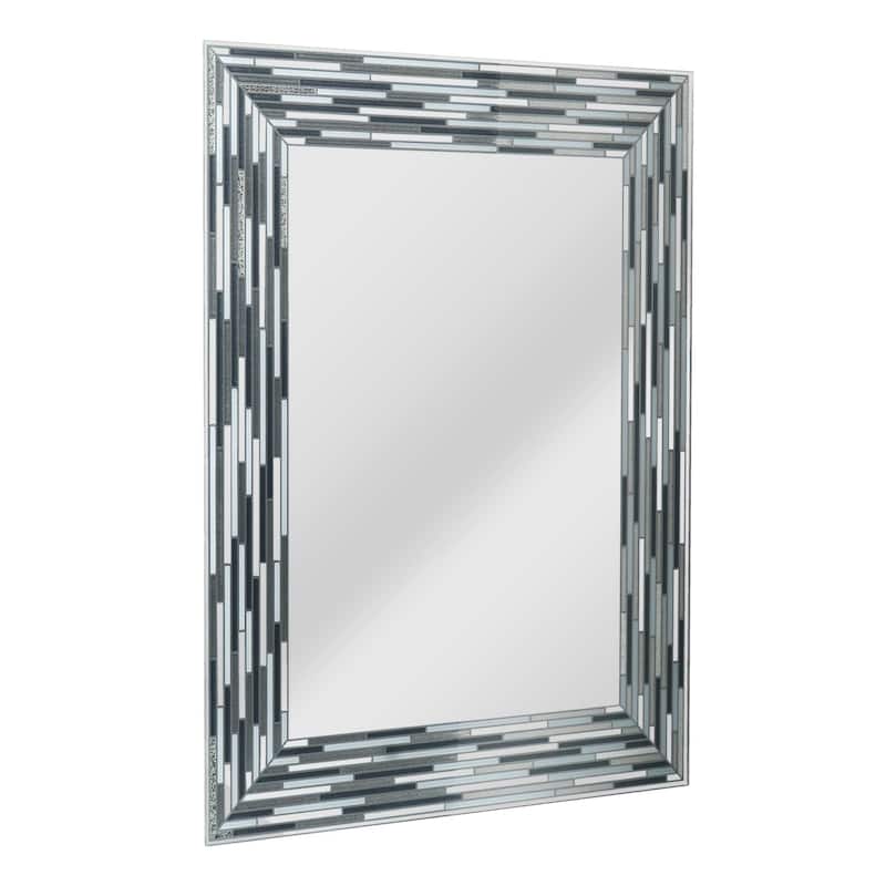 Head West Frameless Reeded Gray Tile Printed Wall Mirror, 24 X 30