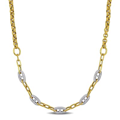 Miadora 1ct TGW Cubic Zirconia Rolo Oval Rectangle Link Necklace in 14k Two-Tone Gold