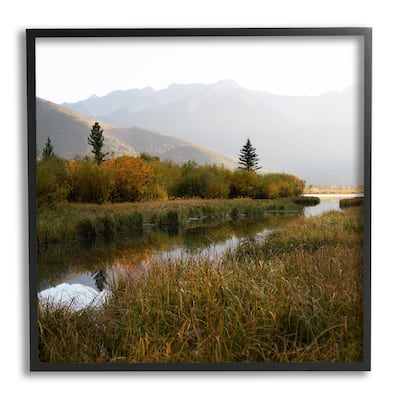 Stupell Soothing Grassy Bog Stream Mountains Landscape Framed Wall Art - Green