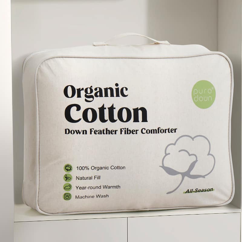 All Season Medium Warmth Organic Cotton Down Feather Comforter Duvet Insert, Navy