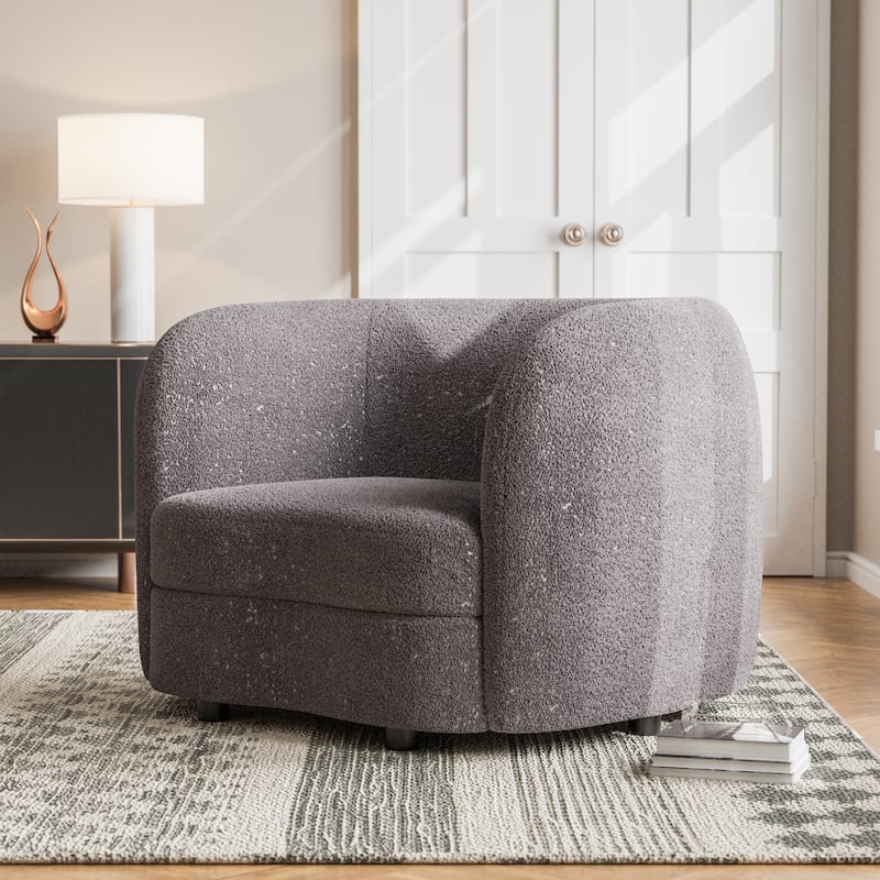 Furniture of America Ophelia Modern Curved Arms Boucle Accent Chair with Kidney Style Seat and Round Wooden Legs - Charcoal Grey