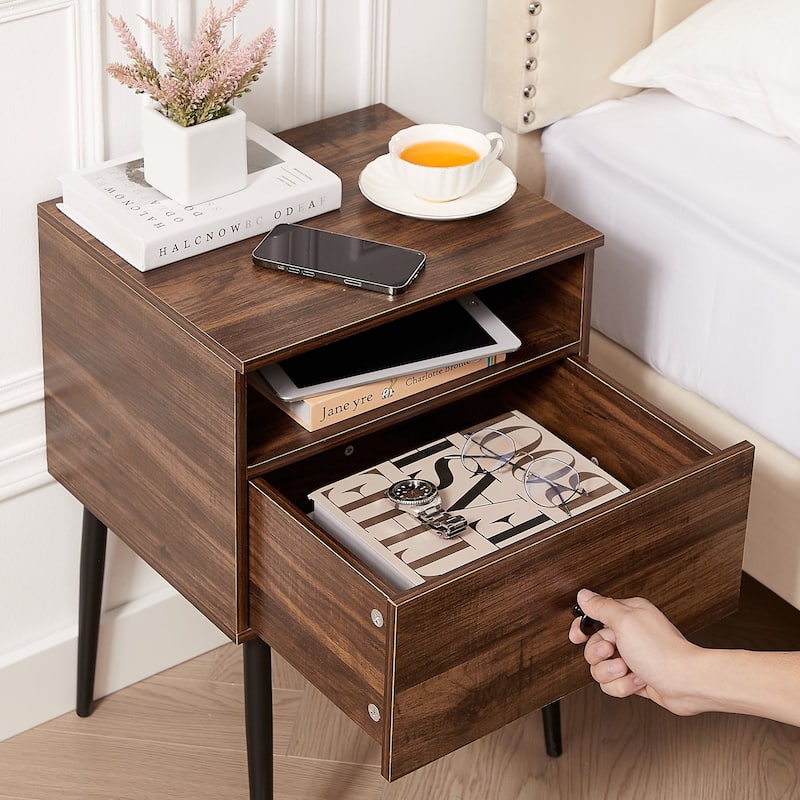 VECELO Modern 1-Drawer Wood Nightstand Set of 2