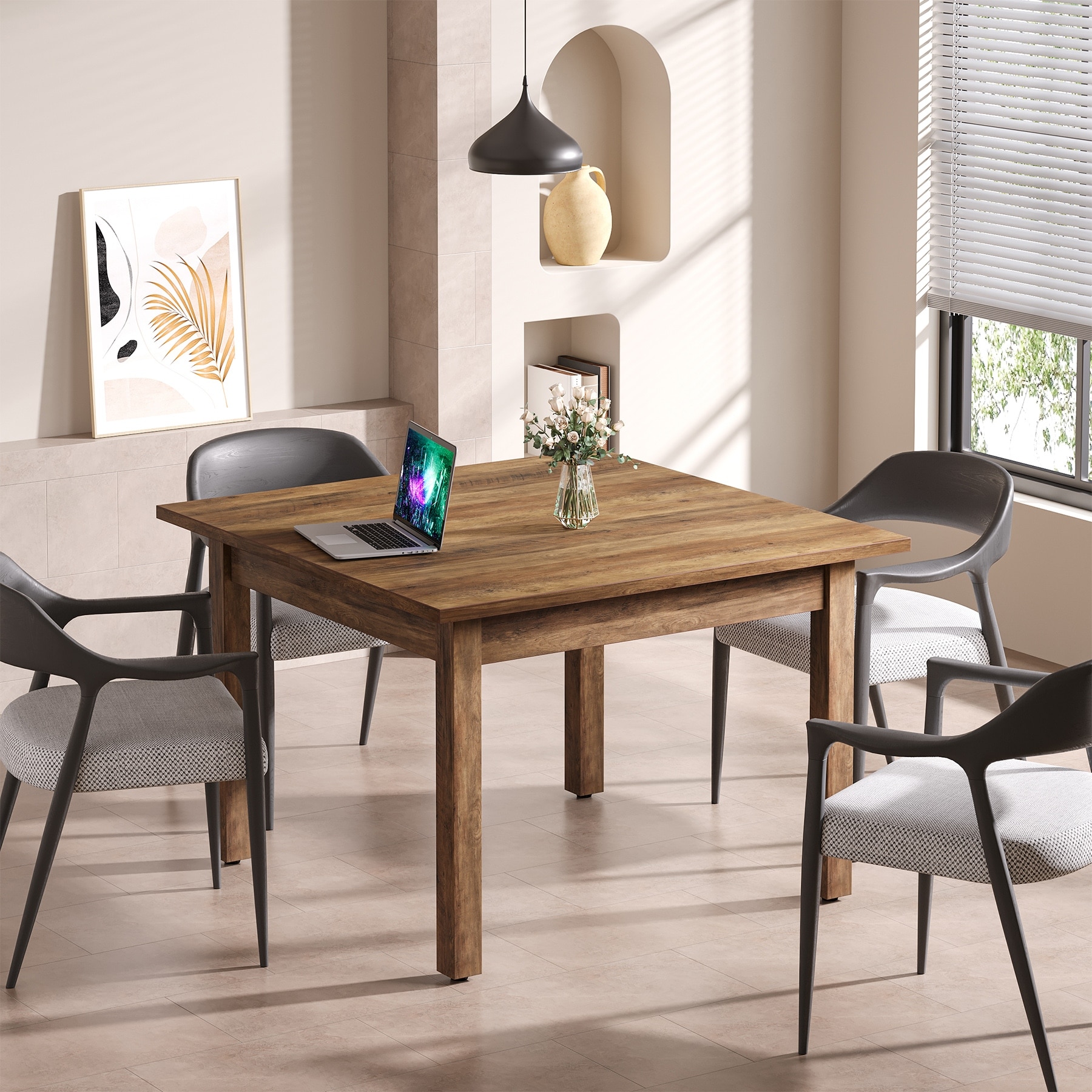 39.4 Inches Square Conference Table with Solid Wood Legs for Meeting Room