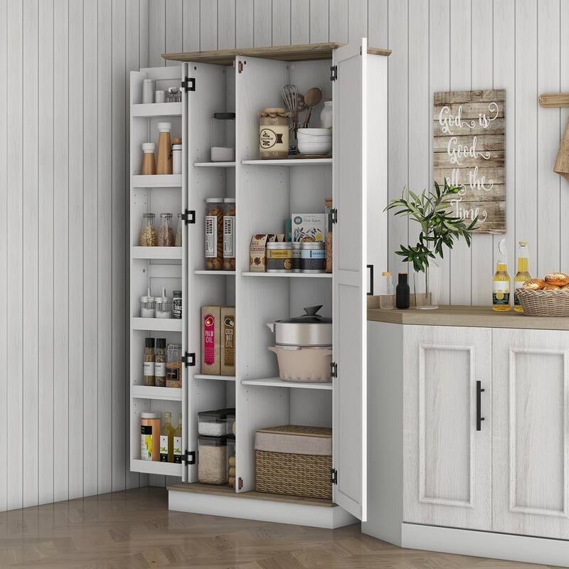 Modern Tall Storage Cabinet with 6 Spice Racks and Adjustable Shelves for Living Room, Dining Room