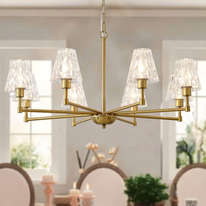 Adjustable Brass Chandelier Modern Mid-Century Pendant Light with Glass Shades for Dining Room Kitchen Island