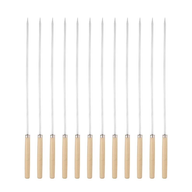 12pcs Kebob Skewers 33cmx4.3mm Flat Sticks with Wood Grip Handle - 35cmx4.3mmx1.2mm