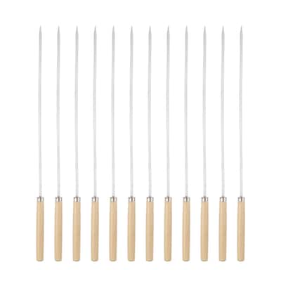 12pcs Kebob Skewers 33cmx4.3mm Flat Sticks with Wood Grip Handle - 35cmx4.3mmx1.2mm